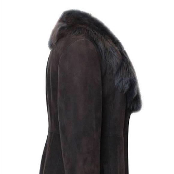Blue duck shearling coat with fur trim suede jacket - Picture 4 of 7
